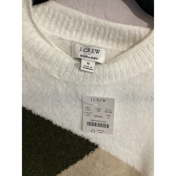 J. Crew Factory Green Beige Colorblock Merino Wool Blend Boxy Pullover Sweater S - Picture 4 of 6